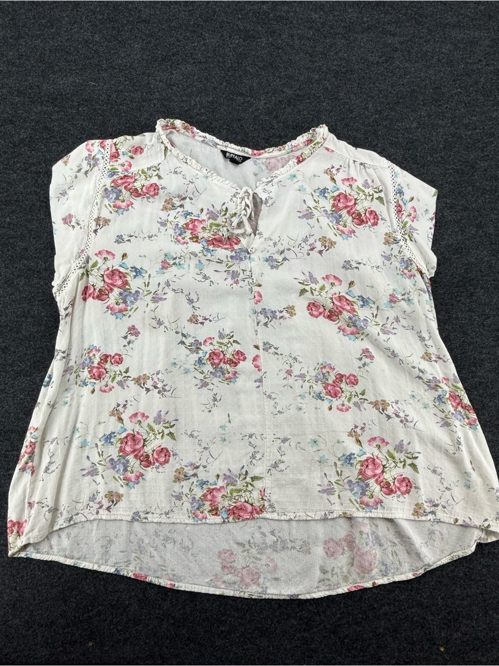 Buffalo David Bitton Cream Floral Tie-Front Blouse